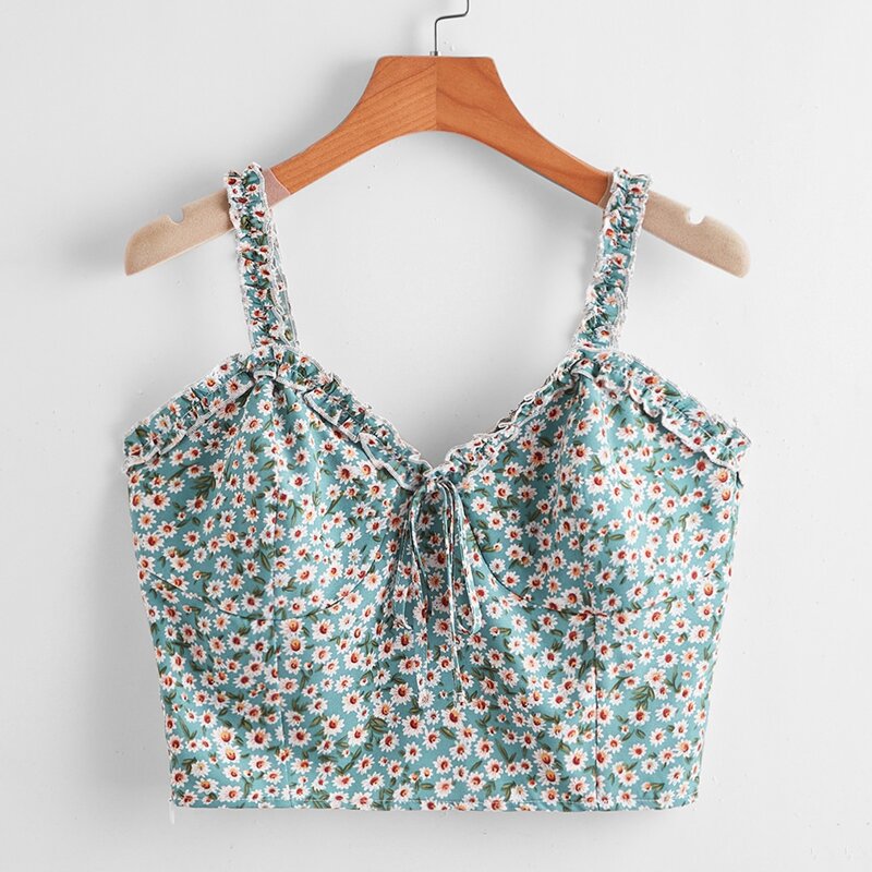 

Ditsy Flower Frill Crop Cami, Multicolor