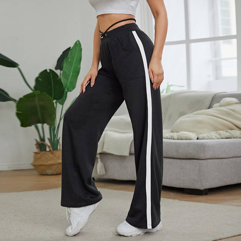 

Side Stripe Drawstring Joggers, Black