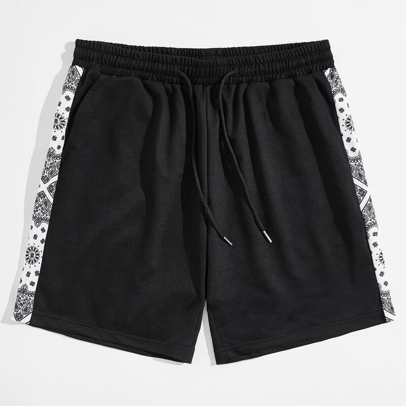 

Guys Paisley Side Drawstring Shorts 7'', Black