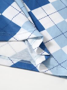 SHEIN Qutie 菱形花紋圖案polo連衣裙 - 藍白色 - 查看 5