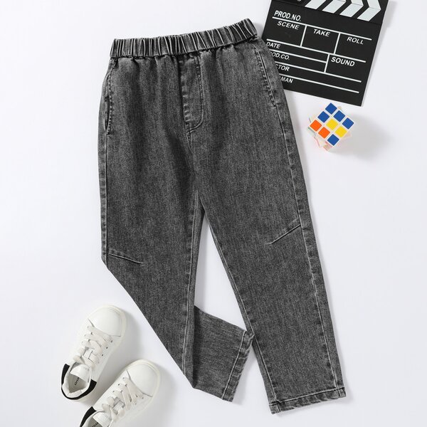 

Toddler Boys Pocket Patched Jeans, Dark grey