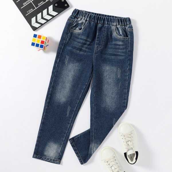 

Toddler Boys Slant Pocket Elastic Waist Jeans, Dark wash