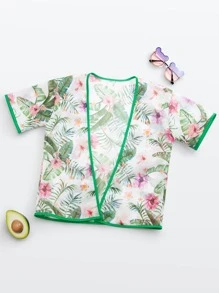 Girls Floral & Tropical Print Kimono - Multicolor - View 1