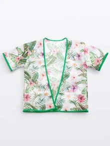 Girls Floral & Tropical Print Kimono - Multicolor - View 3