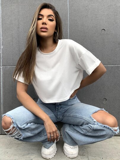 Однотонная футболка с заниженным плечом - Что заказывают на SHEIN итальянки?