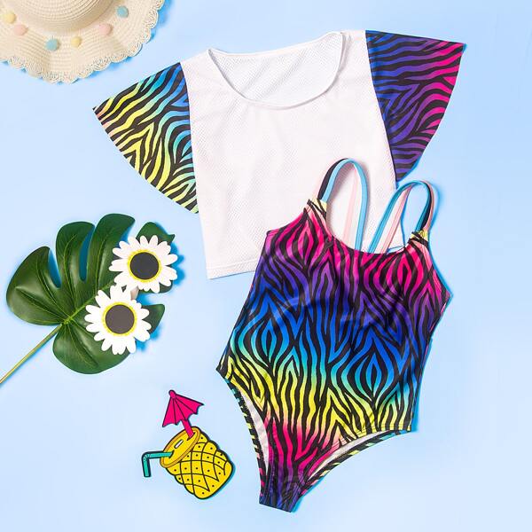 

Girls Ombre One Piece Swimsuit & Cover Up, Multicolor