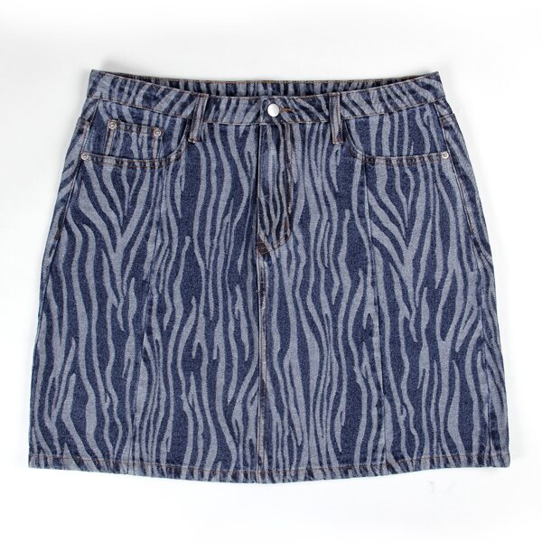 

Plus Zebra Stripe Denim Skirt, Dark wash