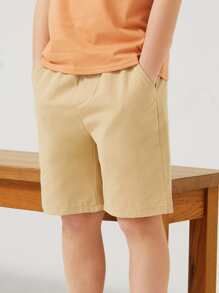 SHEIN Boys Slant Pocket Solid Shorts - Khaki - View 1