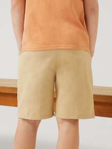 SHEIN Boys Slant Pocket Solid Shorts - Khaki - View 2
