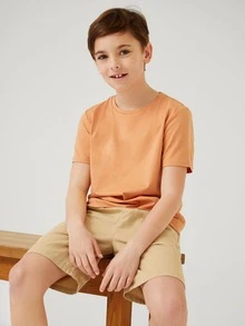 SHEIN Boys Slant Pocket Solid Shorts - Khaki - View 3