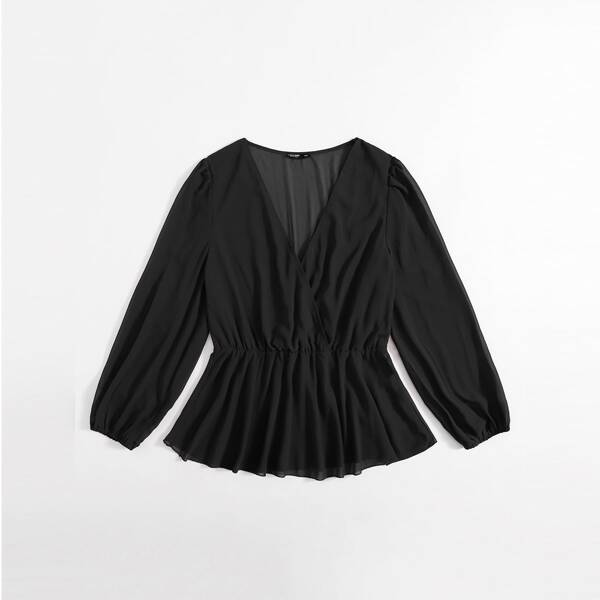 

Plus Surplice Front Peplum Blouse, Black