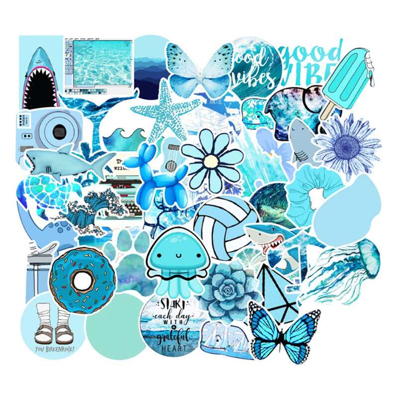 

53pcs Mixed Pattern Sticker, Blue