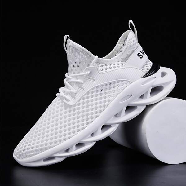 

Men Lace-up Decor Mesh Panel Sneakers, White