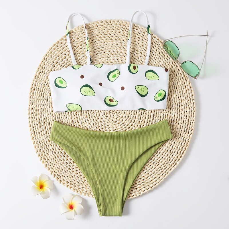 

Avocado Print Bikini Swimsuit, Multicolor