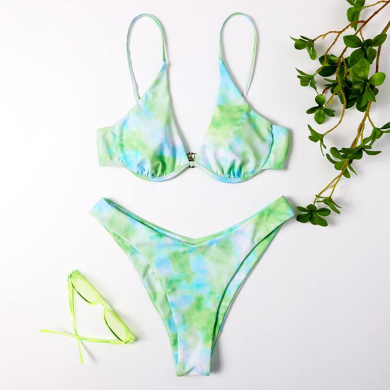 

Tie Dye High Cut Bikini Swimsuit, Green