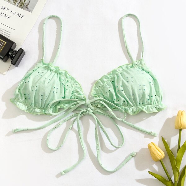 

Schiffy Lettuce Trim Tie Front Bikini Top, Mint green