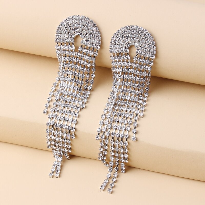 

Rhinestone Tassel Drop Earrings, Silver