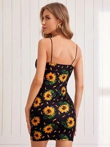 SHEIN Vestido ajustado con estampado de girasol - Multicolor - Ver 2