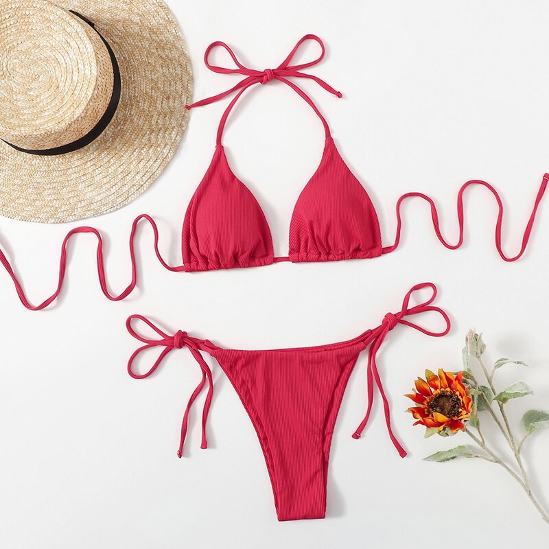 

Triangle Tie Side Bikini Swimsuit, Red