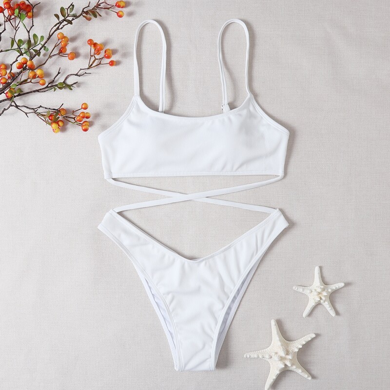 

Solid Cut-out One Piece Swimsuit, White