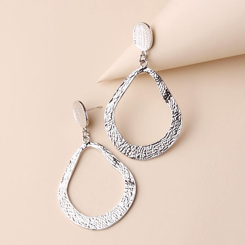 

Textured Water Drop Earrings, Silver