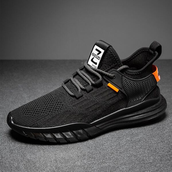 

Men Lace-up Decor Knit Sneakers, Black
