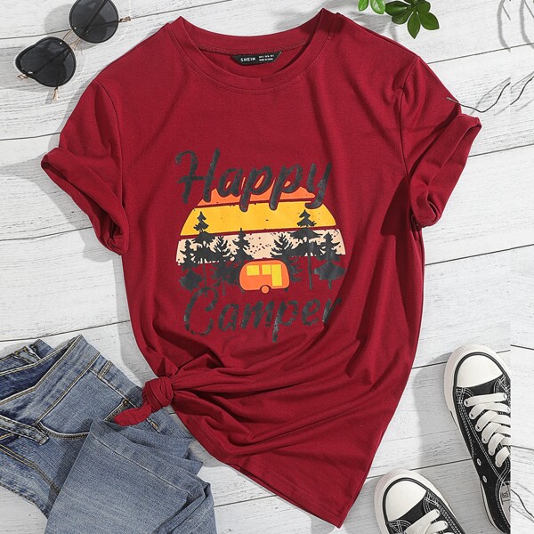 

Letter & Sun Print Tee, Burgundy