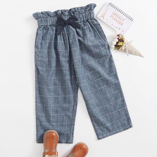 

Girls Plaid Bow Front Pants, Blue