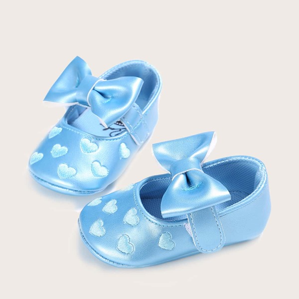 

Baby Girl Bow Decor Heart Embroidered Flats, Blue