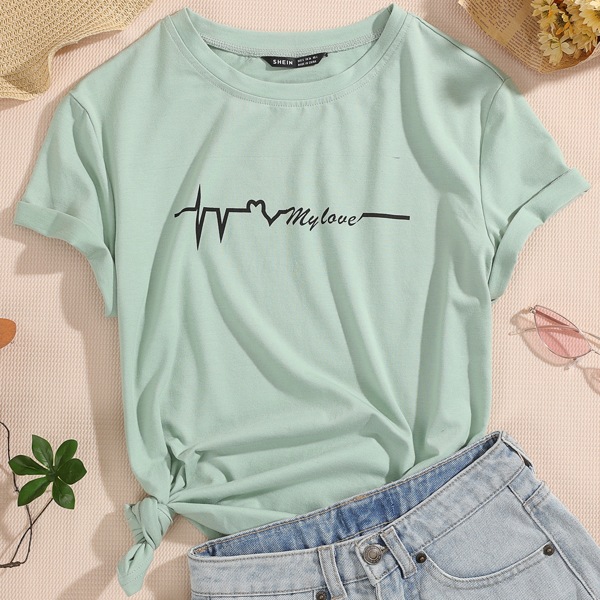 

Letter Graphic Tee, Mint green