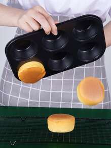 1pc 6 Hole Carbon Steel Cake Mold, Black Cupcake Pan, Muffin Cake Mold For Baking - Black - View 4