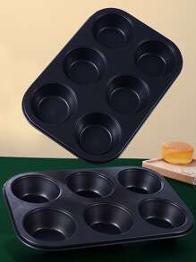 1pc 6 Hole Carbon Steel Cake Mold, Black Cupcake Pan, Muffin Cake Mold For Baking - Black - View 5