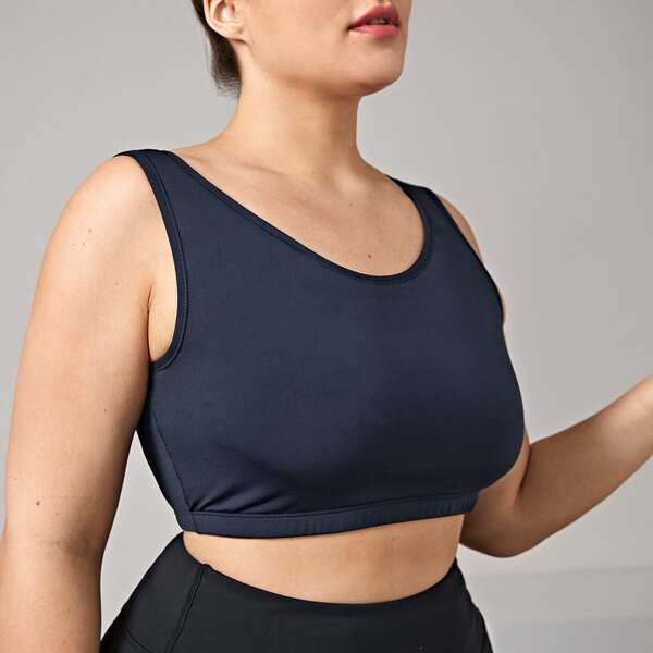 

Plus High Support Solid Sports Bra, Navy blue