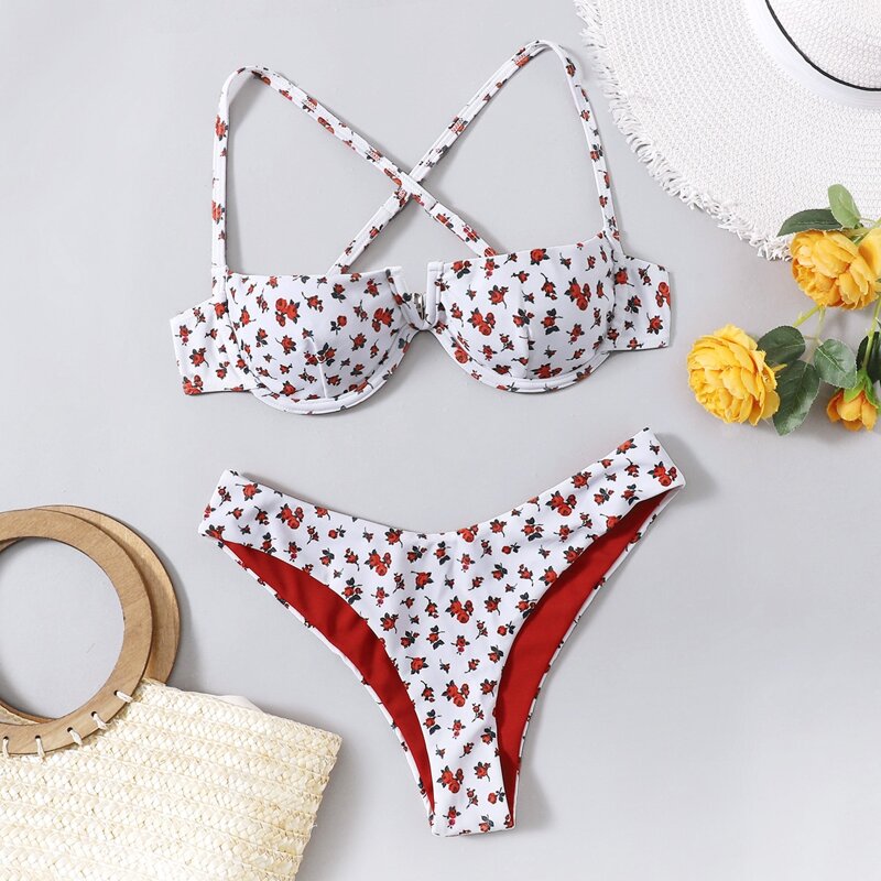 

Ditsy Floral Push Up Bikini Swimsuit, White