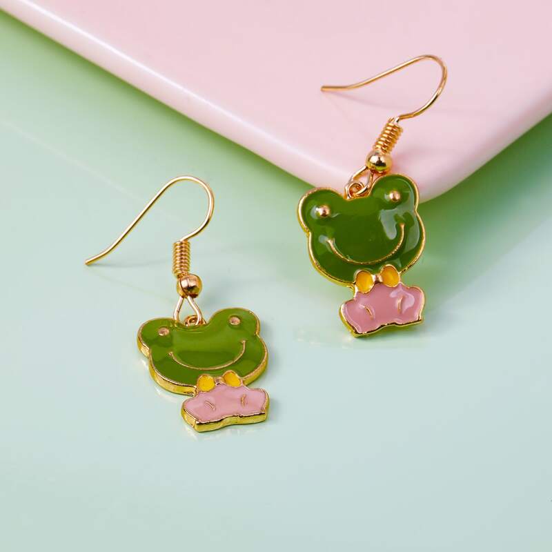 

Cartoon Frog Drop Earrings, Multicolor
