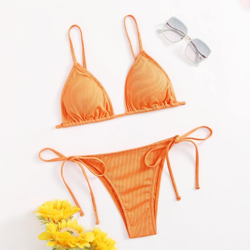 

Triangle Tie Side Bikini Swimsuit, Orange