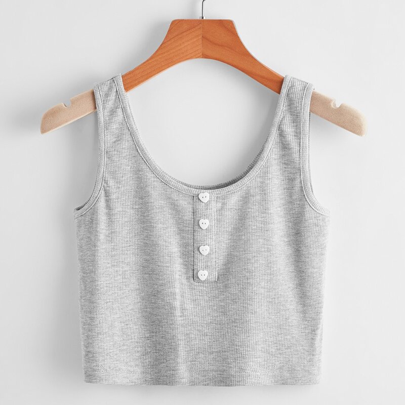 

Solid Heart-Button Tank Top, Light grey