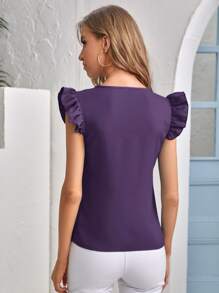SHEIN Clasi Peekaboo Ruffle Cuff Blouse - Purple - View 2