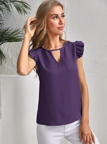 SHEIN Clasi Peekaboo Ruffle Cuff Blouse - Purple - View 3