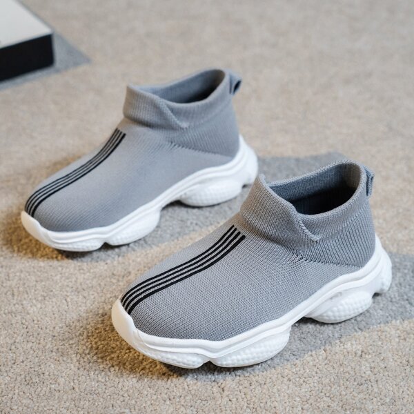 

Boys Slip On Striped Knit Sneakers, Grey