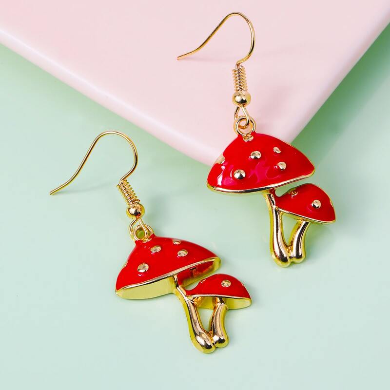 

Mushroom Drop Earrings, Red