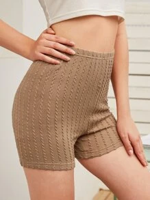 SHEIN Cable Knit Solid Biker Shorts