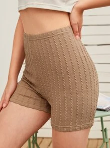 SHEIN Cable Knit Solid Biker Shorts