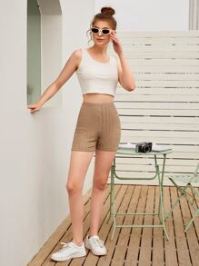 SHEIN Cable Knit Solid Biker Shorts