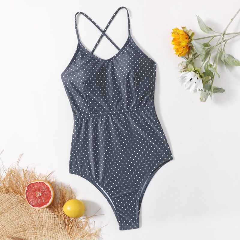 

Polka Dot One Piece Swimsuit, Grey