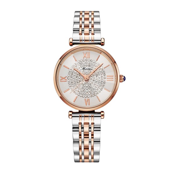 

Rhinestone Decor Round Pointer Quartz Watch