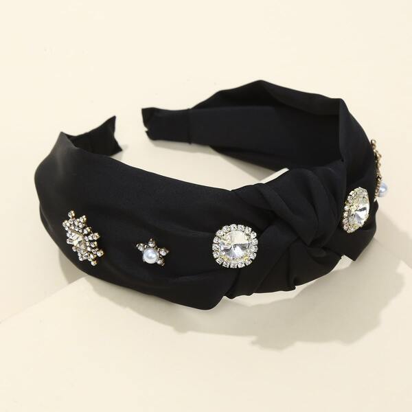 

Faux Pearl & Rhinestone Decor Headband, Black