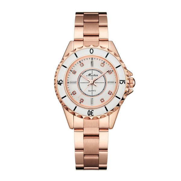 

Rhinestone Decor Round Pointer Quartz Watch
