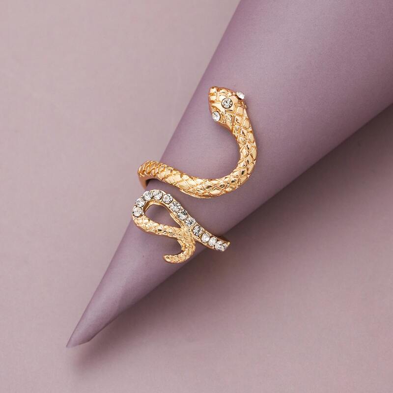 

Rhinestone Snake Ring, Gold