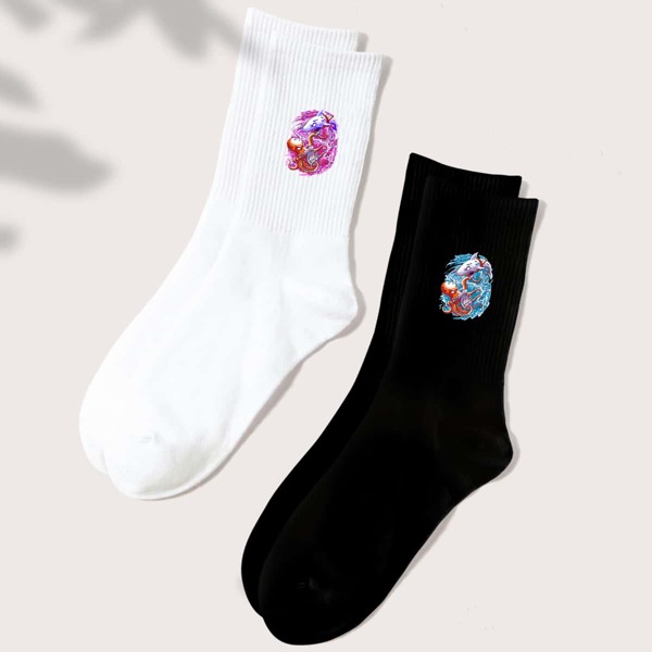 

2pairs Cartoon Graphic Socks, Multicolor